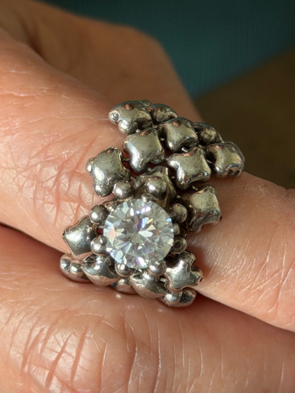 Liquid silver cz ring